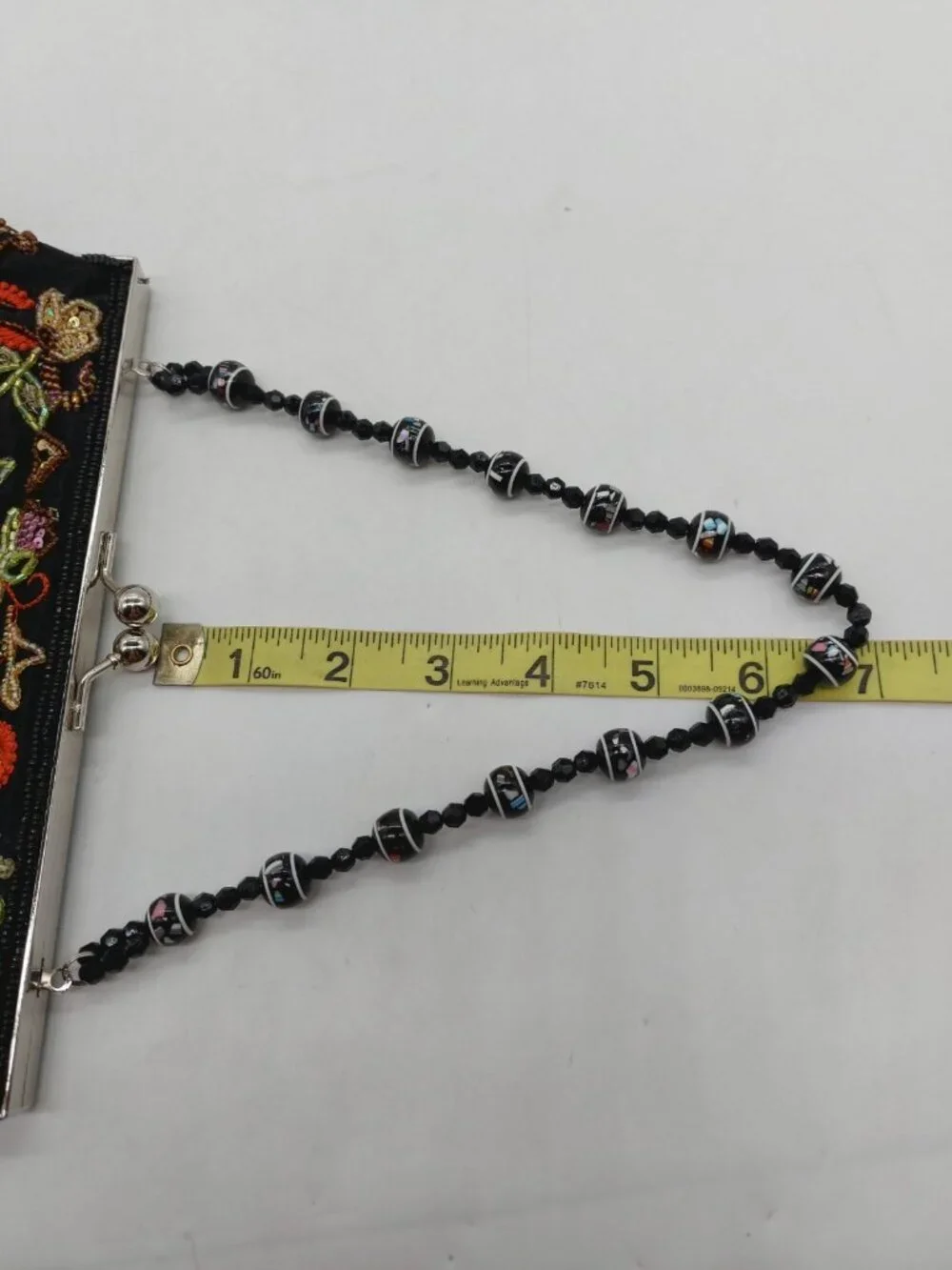 Beaded Purse Bag Handbag Kiss Clasp Black Floral Multicolor